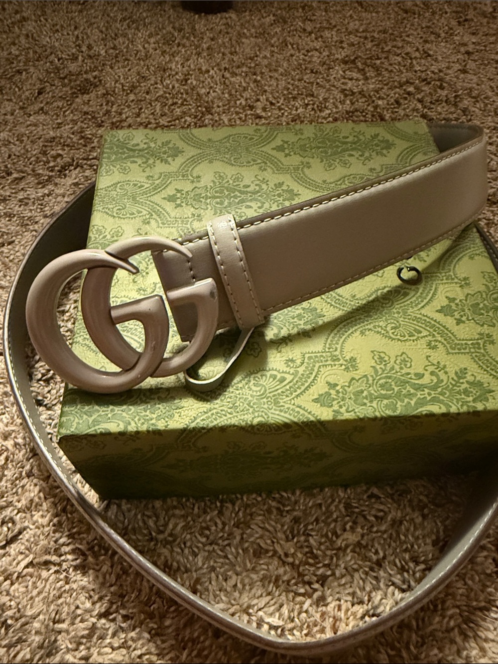 Gray  Interlocking GG  Gucci Buckle Leather Belt - Picture 6 of 7